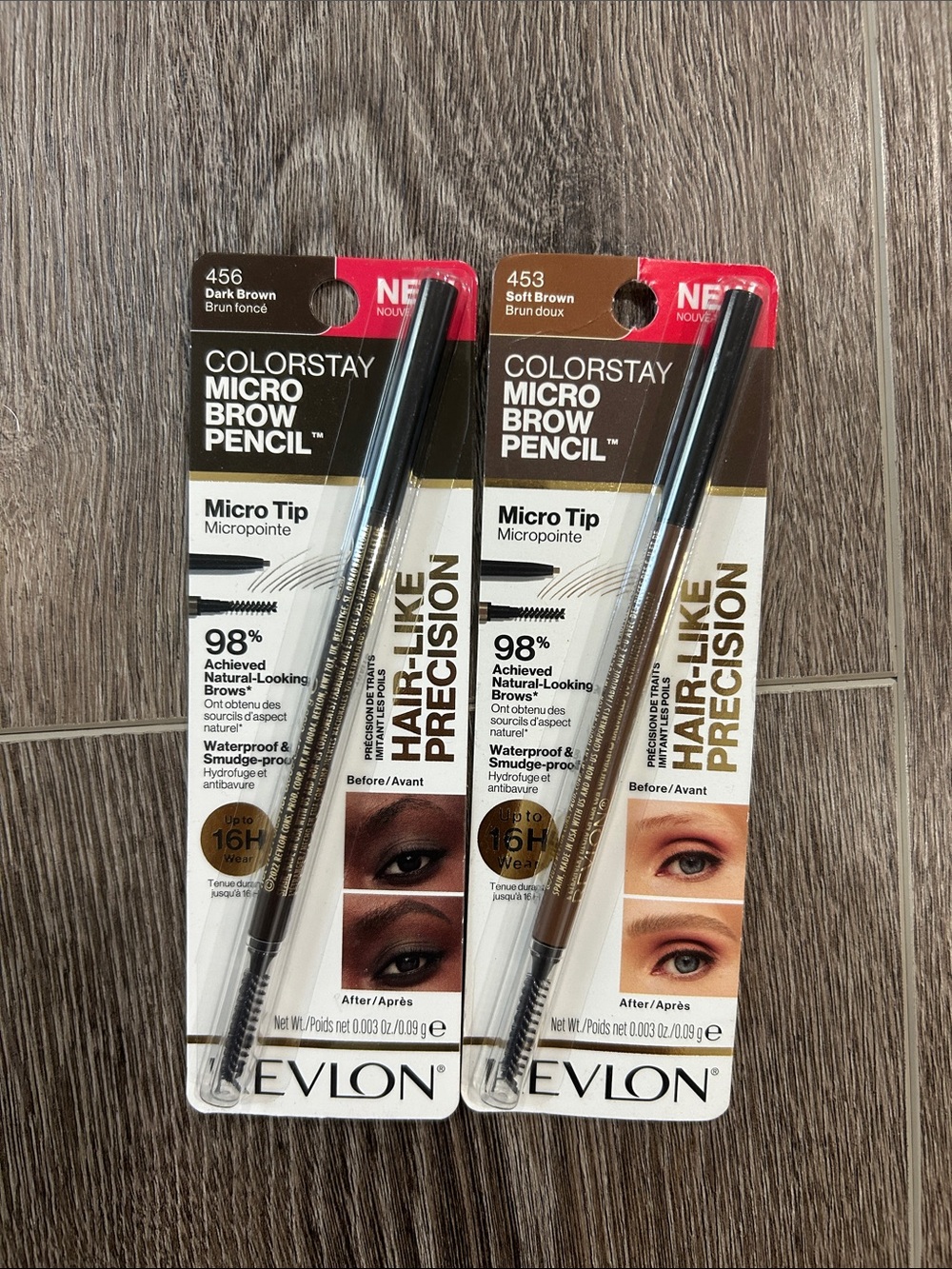 2X Revlon ColorStay Micro Brow Pencils in #456 Dark Brown & #453 Soft Brown